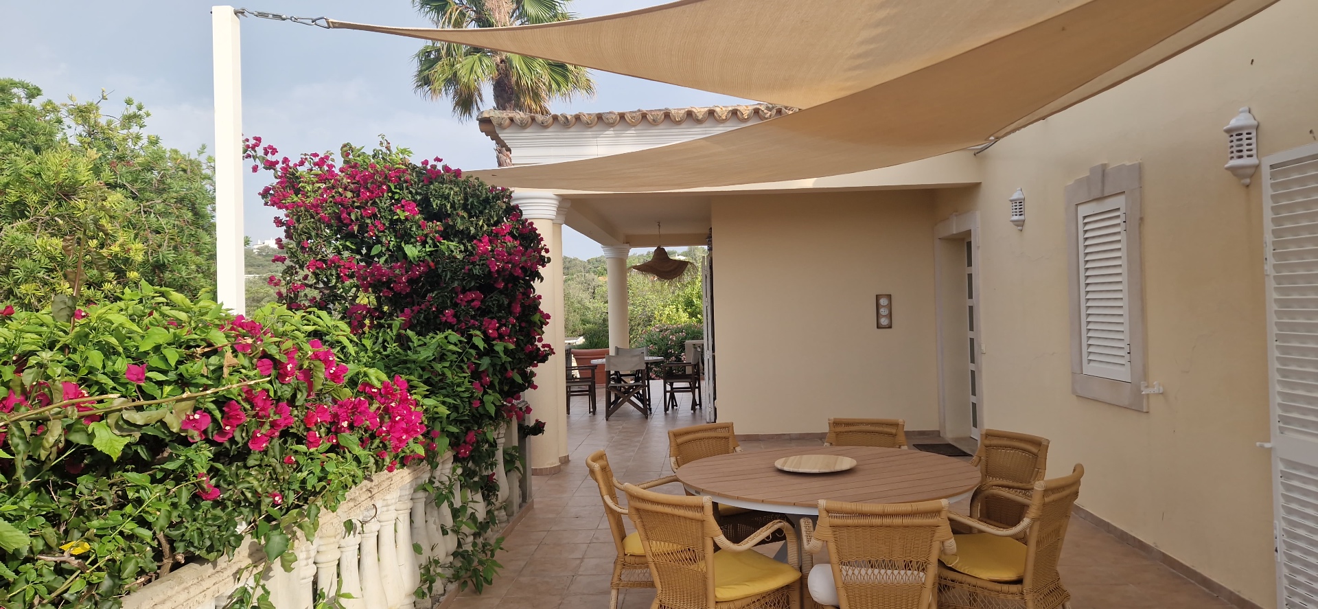 Terrace with bougainvillea at Casa Amani, Algarve